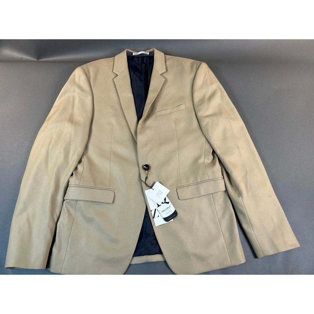 Zara Man Tan Cool Comfort Blazer Jacket Two Button Tailored Fit Size 40 NEW